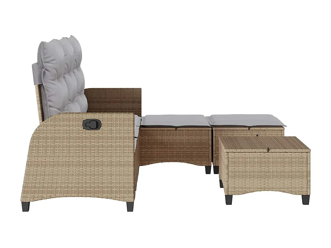 Set di mobili da giardino con cuscini a forma di L 3 pezzi in polyrattan beige