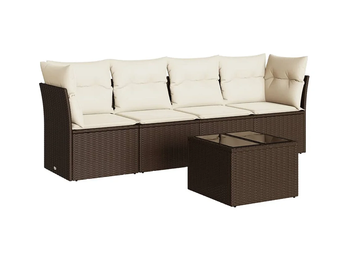 Salon de jardin avec coussins 5 pcs marron résine tressée