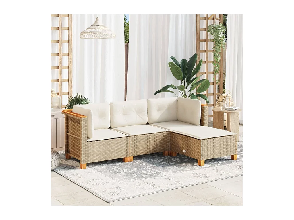 Set mobili da giardino con cuscini 4 pezzi in resina intrecciata beige