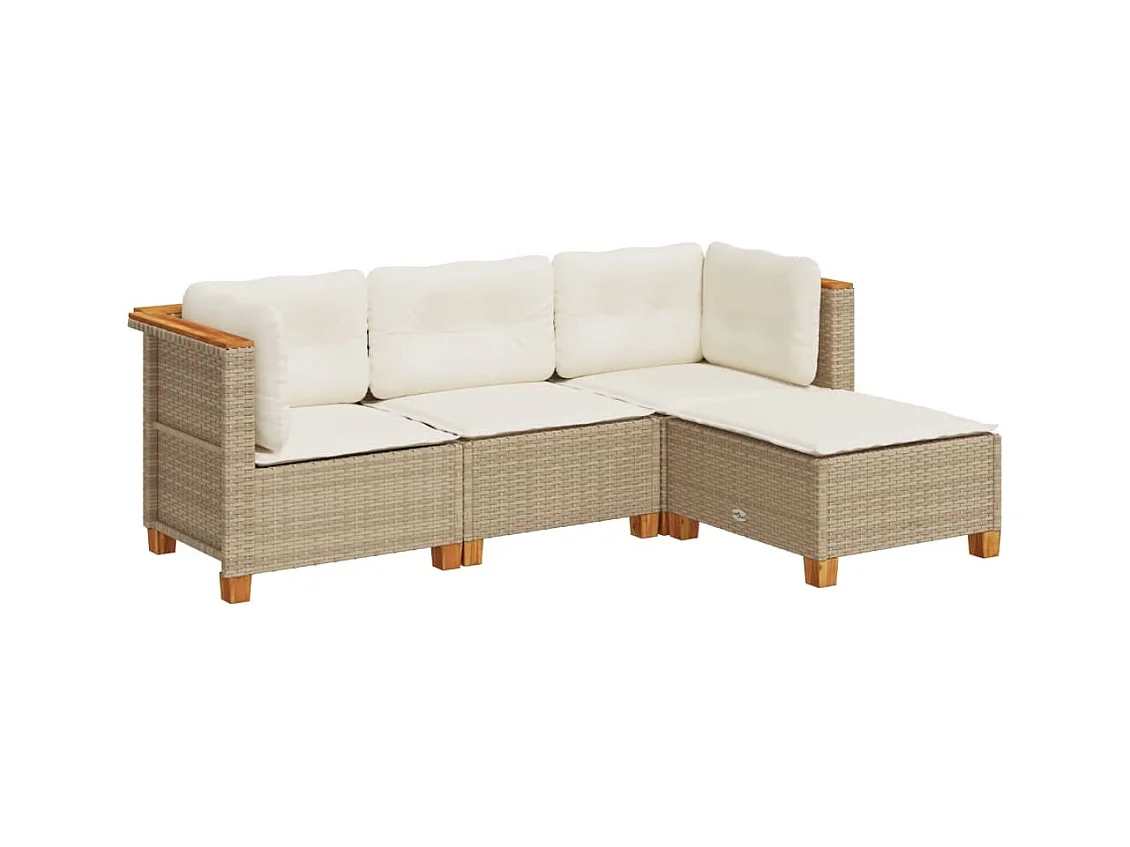 Set mobili da giardino con cuscini 4 pezzi in resina intrecciata beige