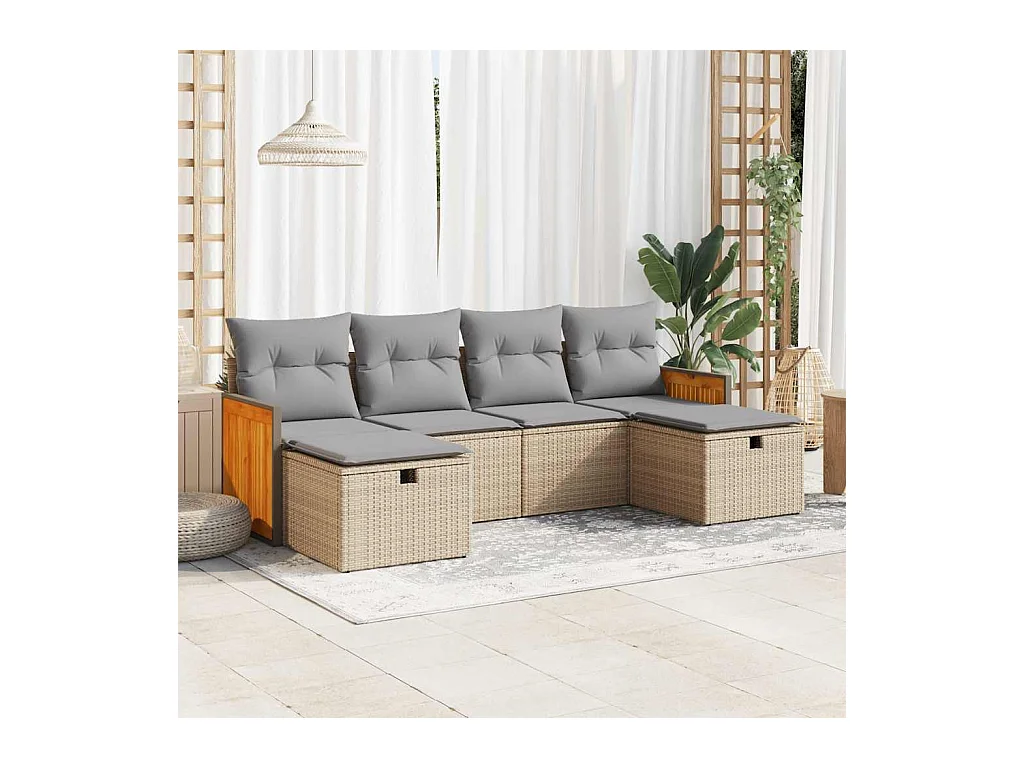 Set mobili da giardino con cuscini 6 pz beige resina intrecciata