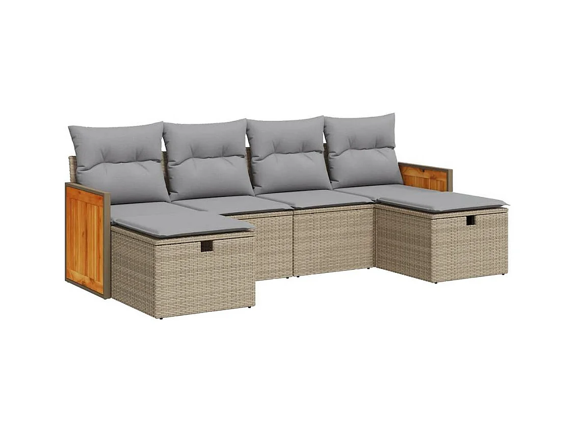 Set mobili da giardino con cuscini 6 pz beige resina intrecciata
