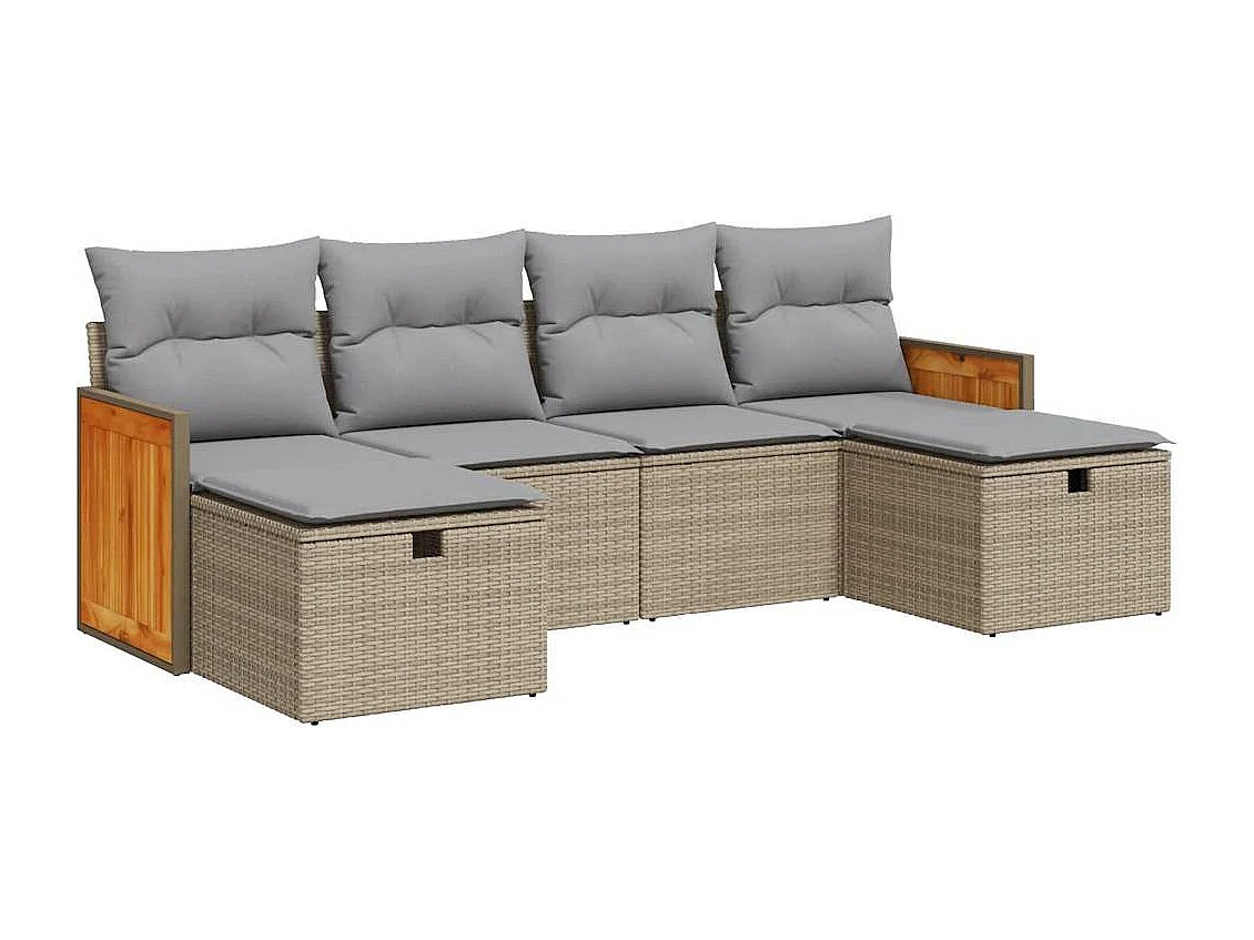 Gartenmöbel-Set mit Kissen 6-tlg. beige gewebtes Harz