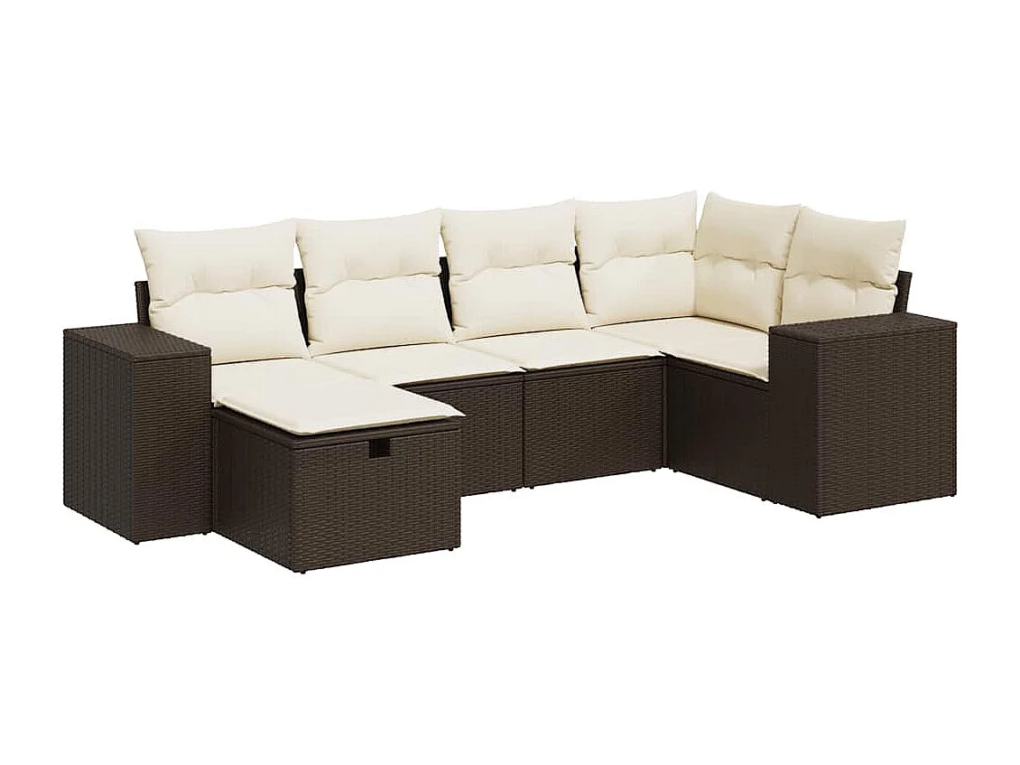 Set di mobili da giardino con cuscini 6 pezzi in resina intrecciata marrone