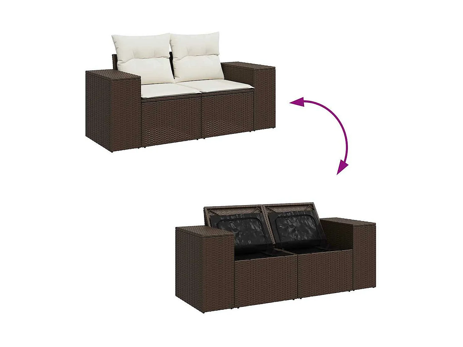 Set di mobili da giardino con cuscini 6 pezzi in resina intrecciata marrone