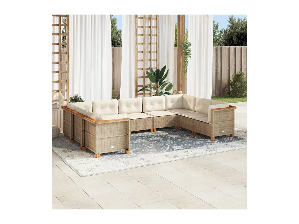 Salon de jardin avec coussins 9 pcs beige résine tressée
