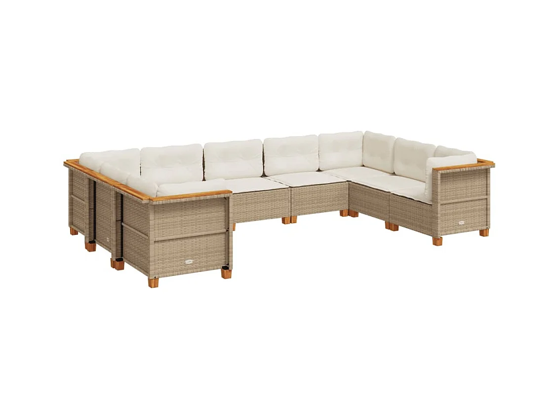 Salon de jardin avec coussins 9 pcs beige résine tressée