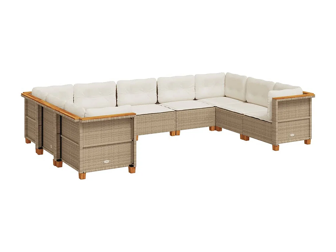 Set mobili da giardino con cuscini 9 pezzi in resina intrecciata beige
