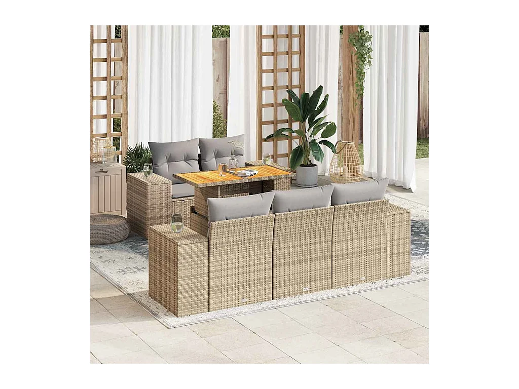 Set mobili da giardino con cuscini 6 pz beige resina intrecciata