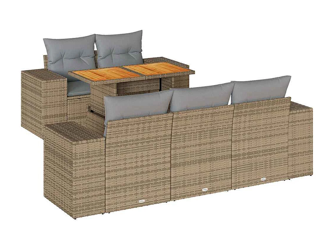 Set mobili da giardino con cuscini 6 pz beige resina intrecciata
