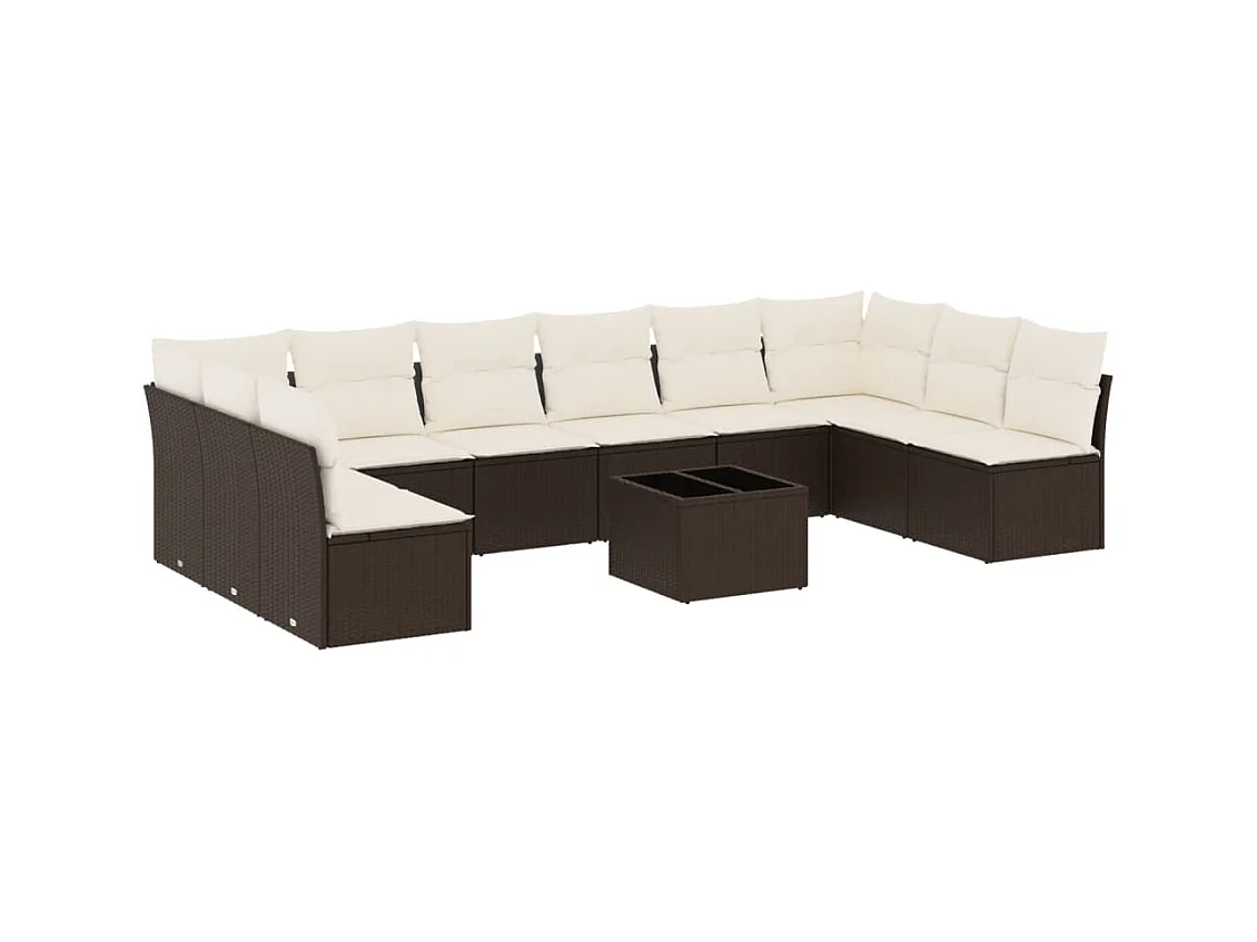 Salon de jardin et coussins 11 pcs marron résine tressée