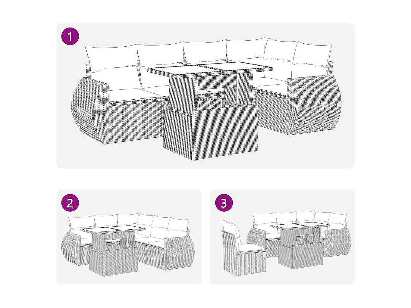 Set di mobili da giardino con cuscini 6 pezzi in resina intrecciata marrone