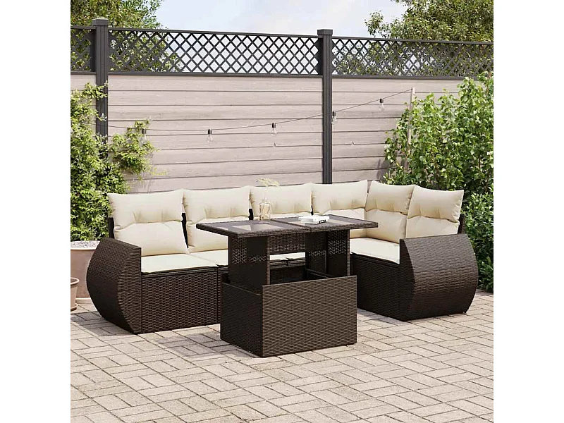 Set di mobili da giardino con cuscini 6 pezzi in resina intrecciata marrone