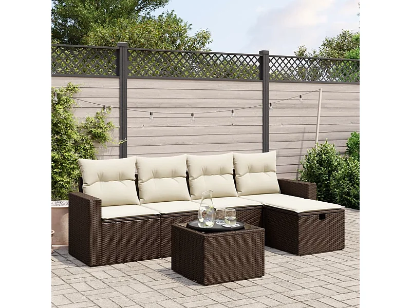 Tuinmeubelset met kussens 6 stuks bruin gevlochten hars