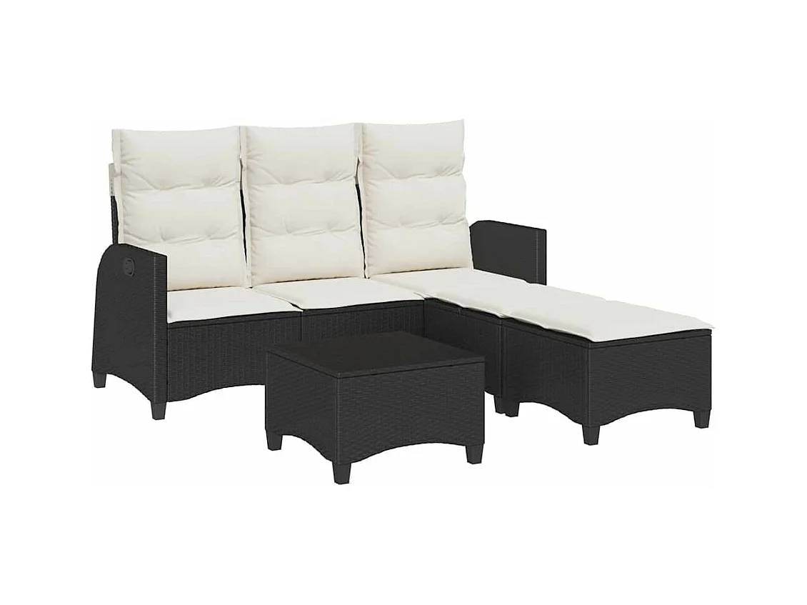 Salon de jardin 3 pcs avec coussins forme L noir résine tressée