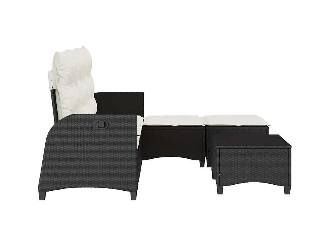 Salon de jardin 3 pcs avec coussins forme L noir résine tressée