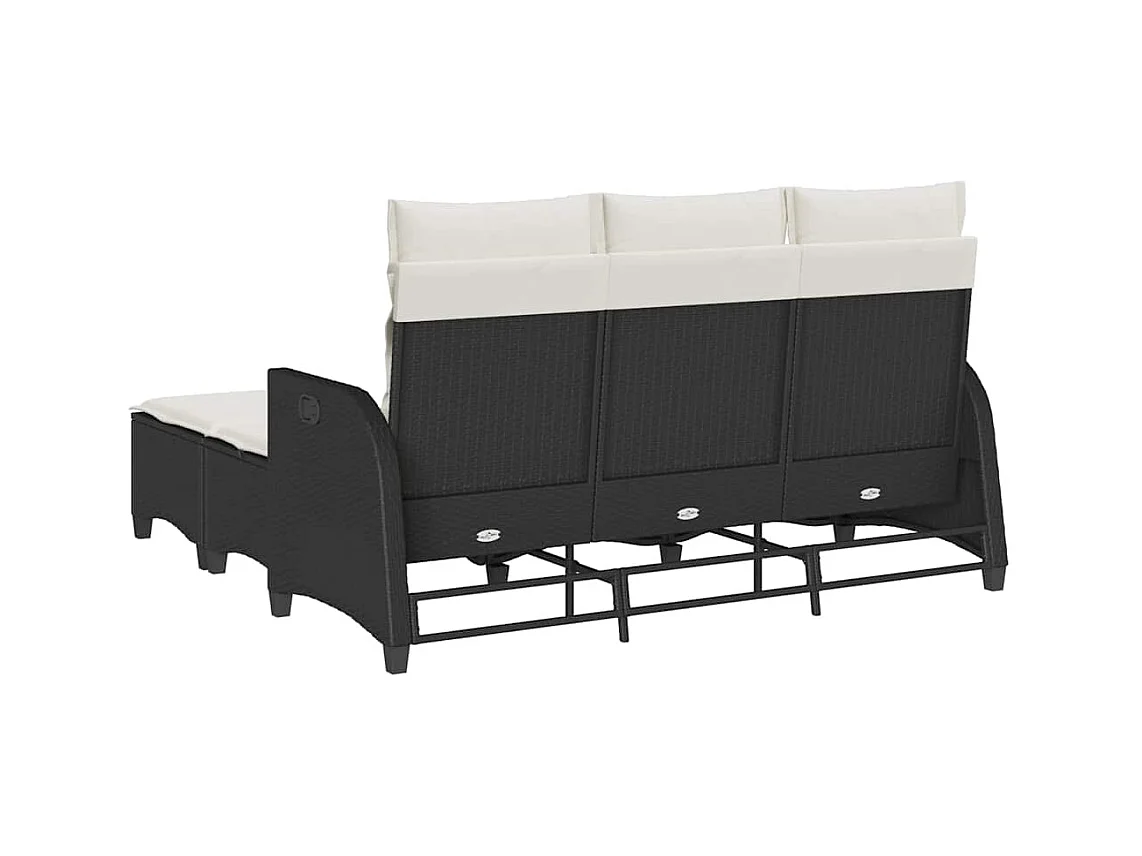 Salon de jardin 3 pcs avec coussins forme L noir résine tressée