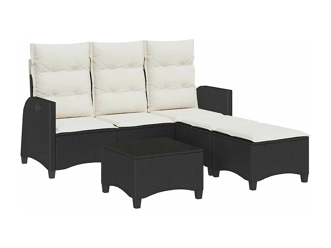 Set di mobili da giardino da 3 pezzi con cuscini a L in resina intrecciata nera