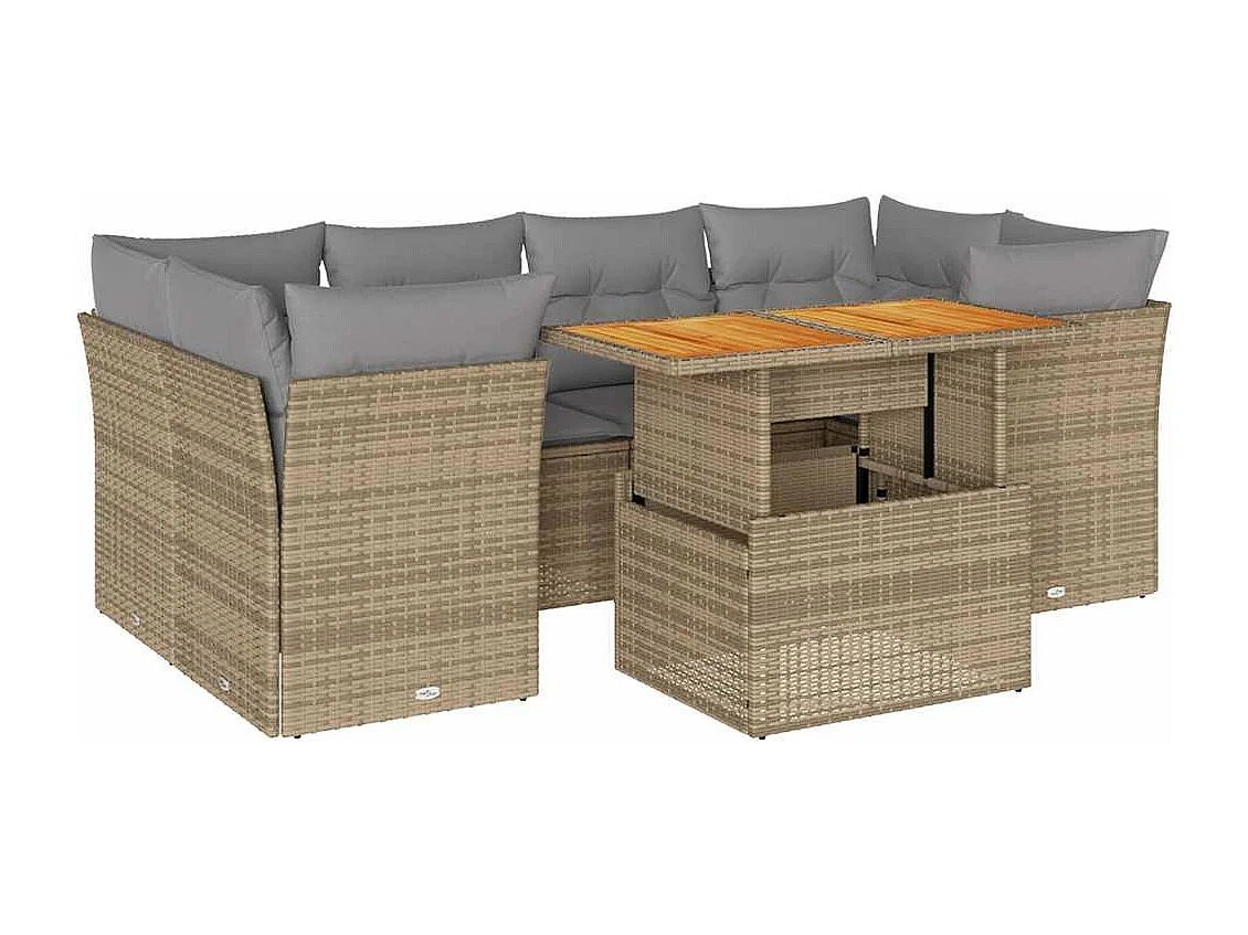 Conjunto de móveis de jardim com almofadas 7 peças resina tecida bege