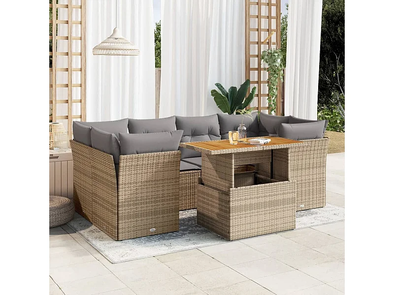 Conjunto de móveis de jardim com almofadas 7 peças resina tecida bege