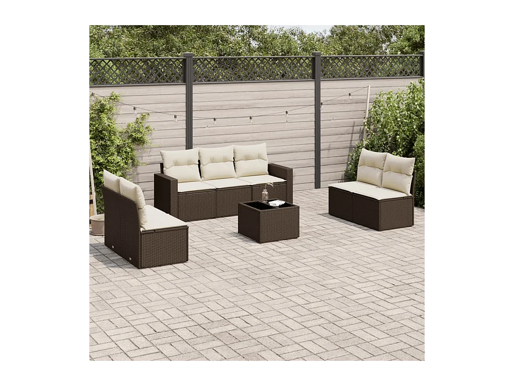Salon de jardin 8 pcs avec coussins marron résine tressée