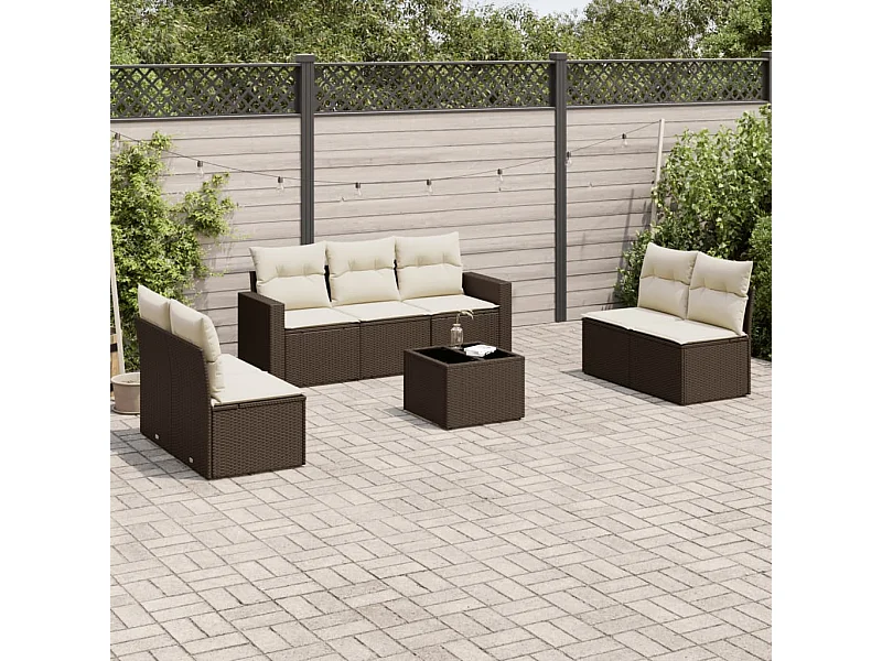Salon de jardin 8 pcs avec coussins marron résine tressée