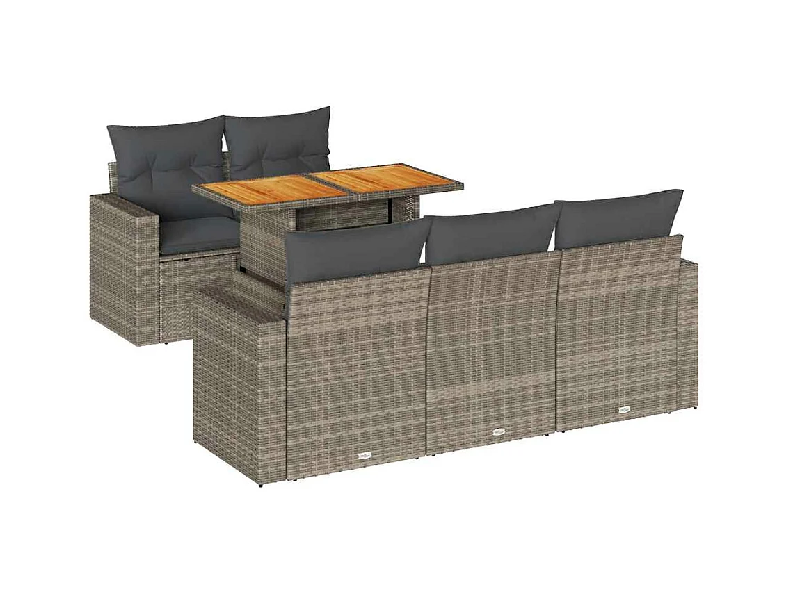 Salon de jardin 6 pcs avec coussins gris résine tressée
