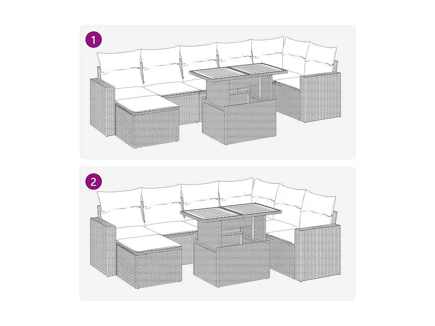 Salon de jardin avec coussins 8 pcs beige résine tressée