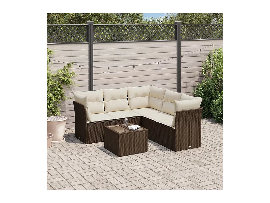 Salon de jardin avec coussins 6 pcs marron résine tressée