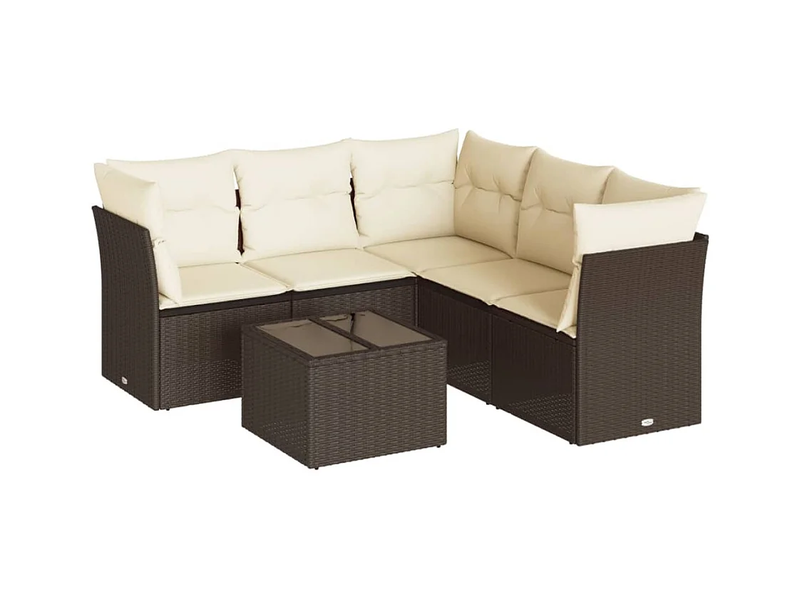 Salon de jardin avec coussins 6 pcs marron résine tressée