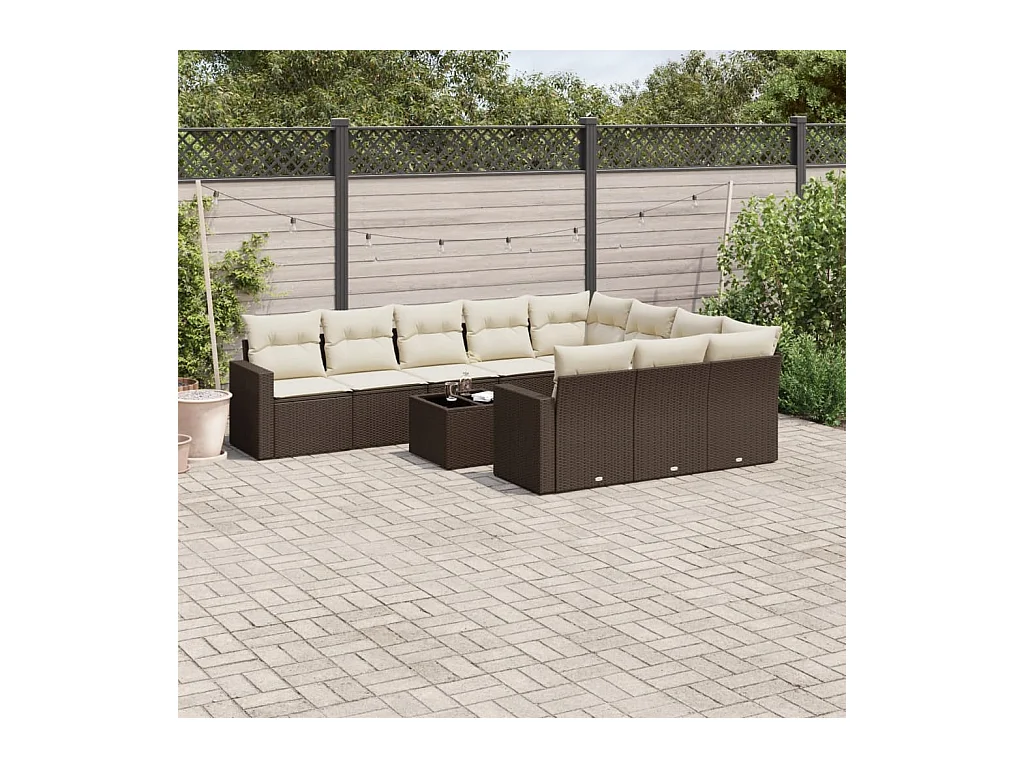 Salon de jardin et coussins 11 pcs marron résine tressée