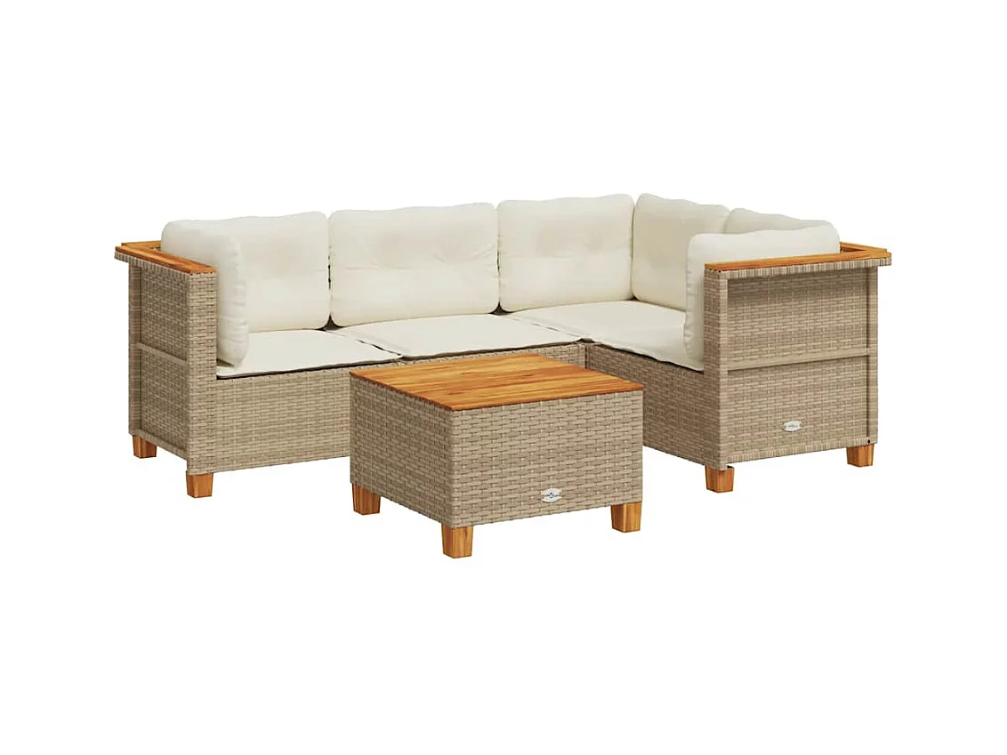 Set mobili da giardino con cuscini 5 pz beige resina intrecciata