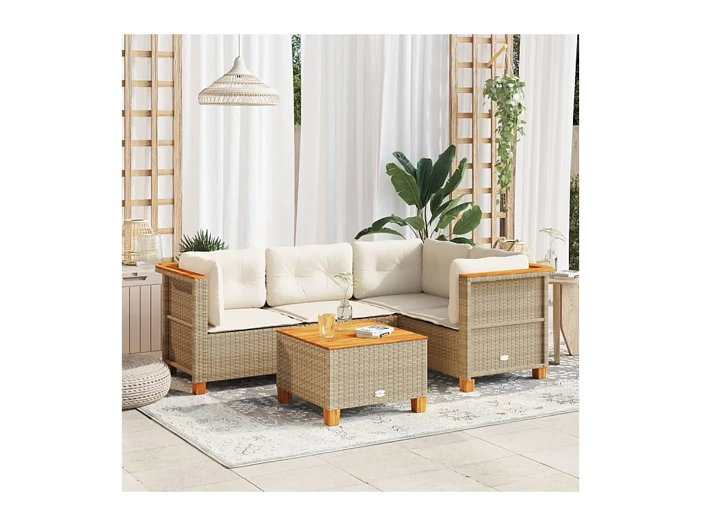 Salon de jardin avec coussins 5 pcs beige résine tressée