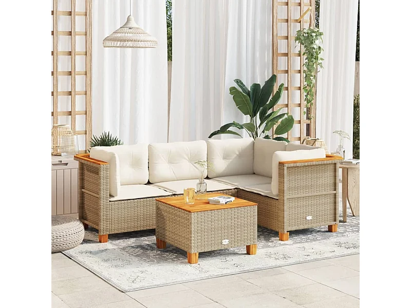 Set mobili da giardino con cuscini 5 pz beige resina intrecciata