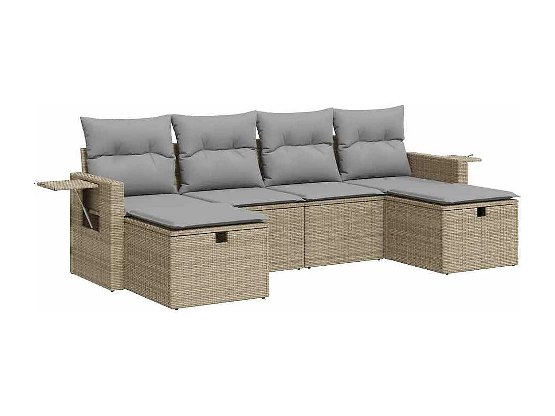 Gartenmöbel-Set mit Kissen 6-tlg. beige gewebtes Harz