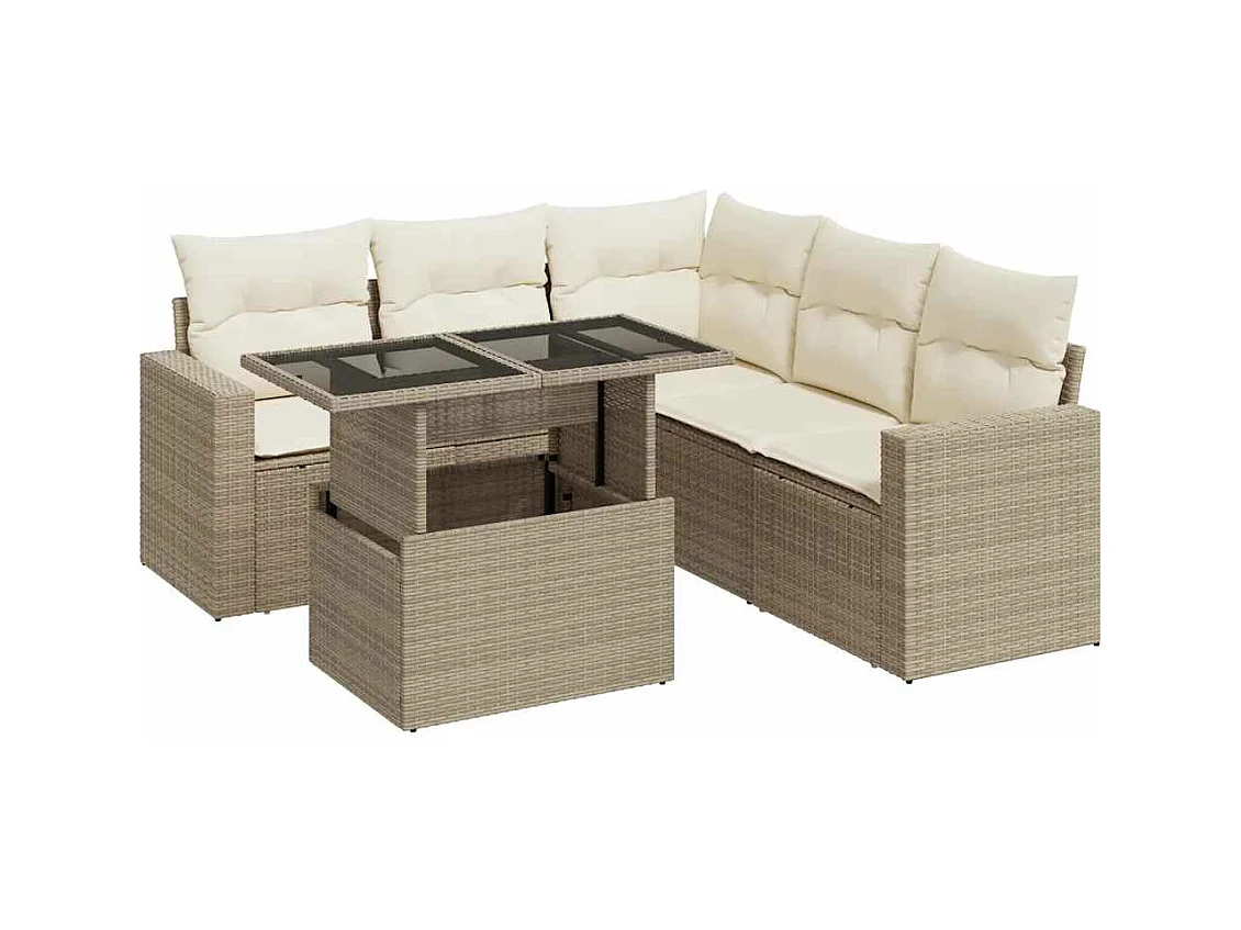 Conjunto de móveis de jardim com almofadas 6 peças resina tecida bege