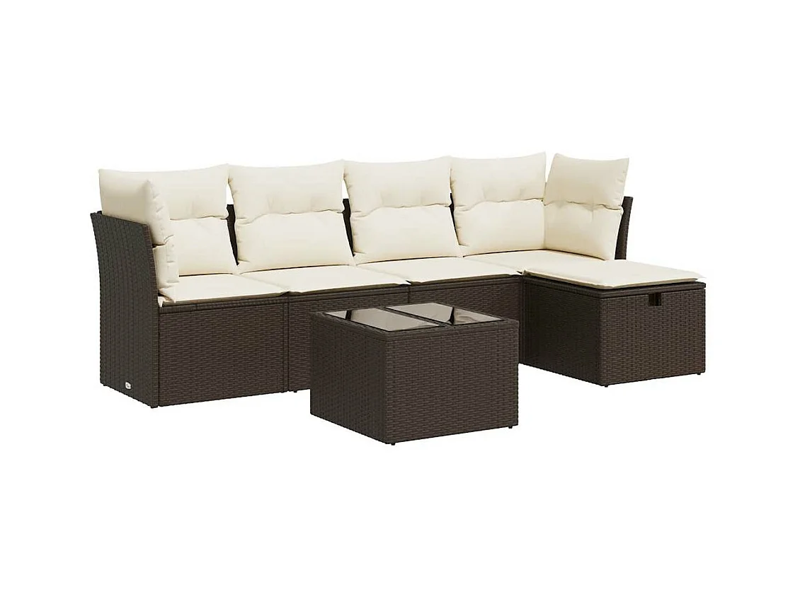 Set di mobili da giardino con cuscini 6 pezzi in resina intrecciata marrone
