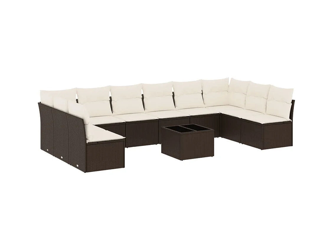 Salon de jardin et coussins 11 pcs marron résine tressée