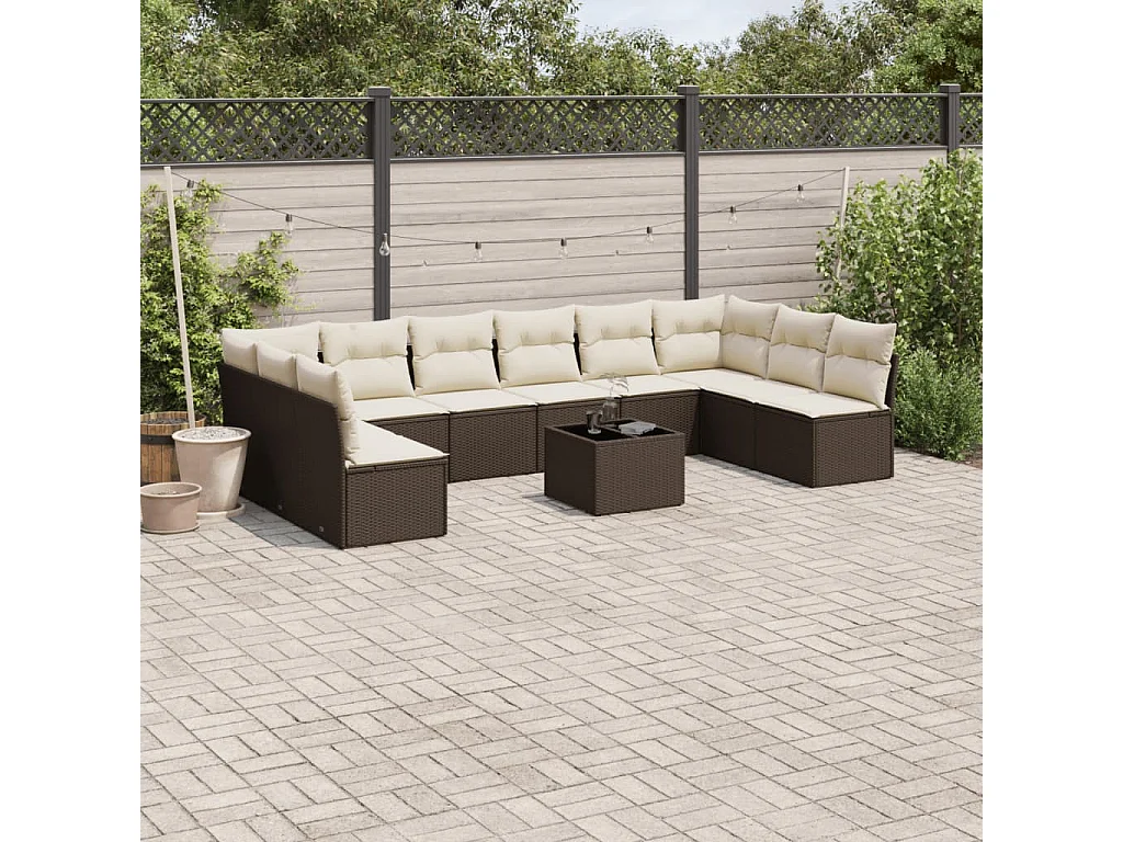Mobili da giardino e cuscini 11 pz marrone resina intrecciata