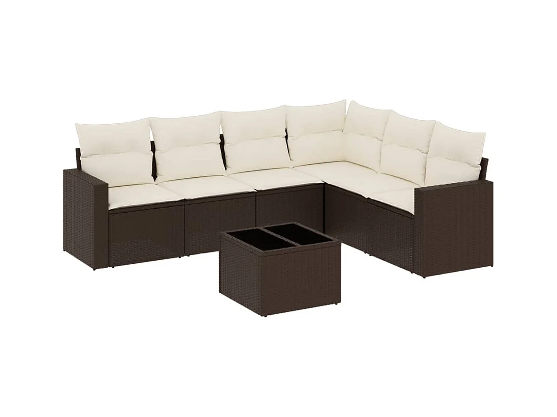 Set mobili da giardino con cuscini 7 pz in resina vimini marrone