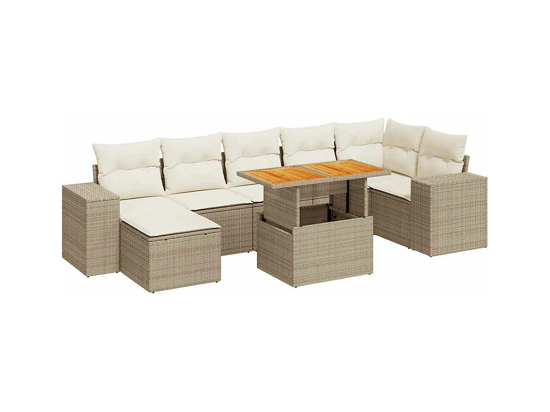 Set mobili da giardino con cuscini 8 pezzi in resina intrecciata beige
