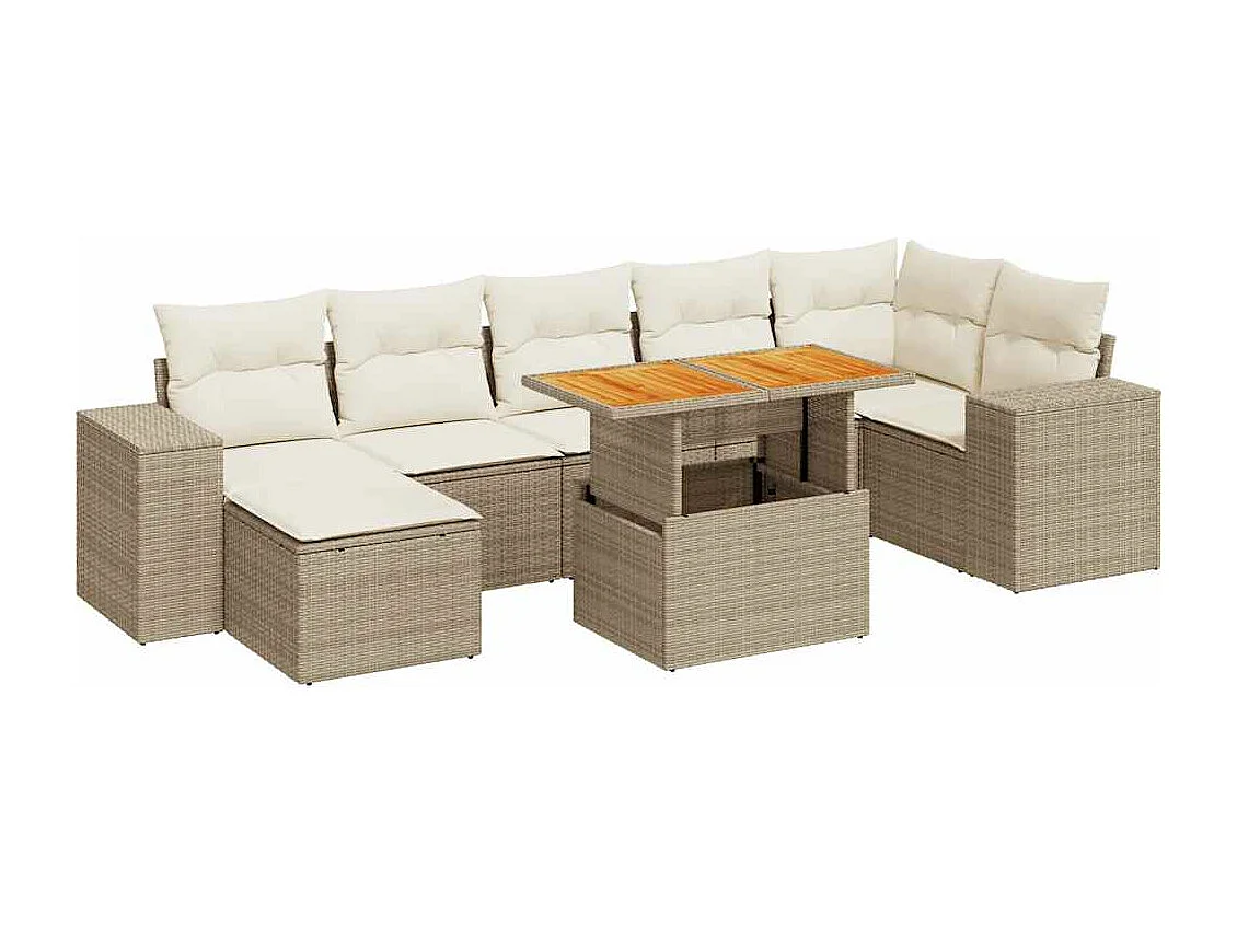 Set mobili da giardino con cuscini 8 pezzi in resina intrecciata beige