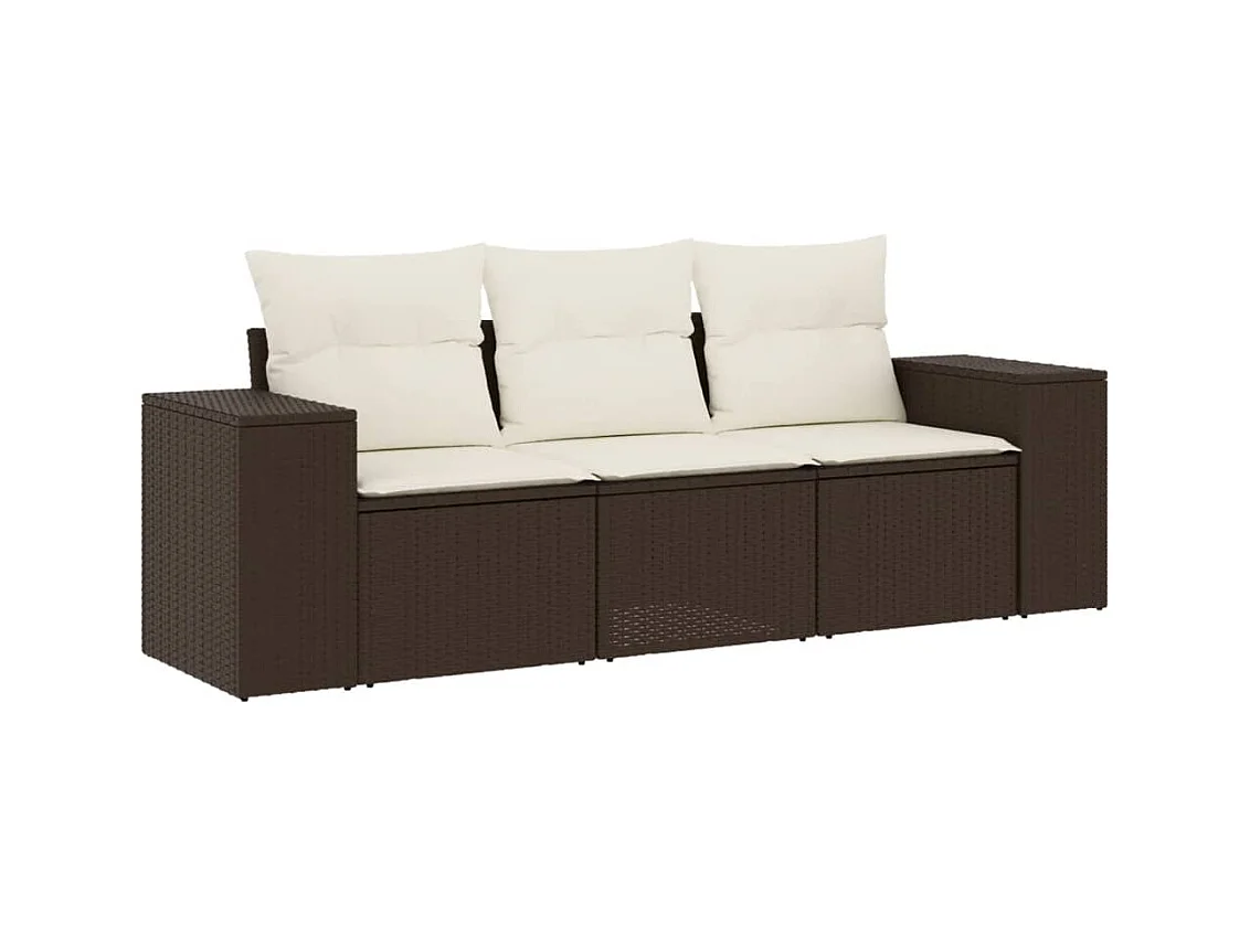 Set di mobili da giardino con cuscini 3 pezzi in resina intrecciata marrone