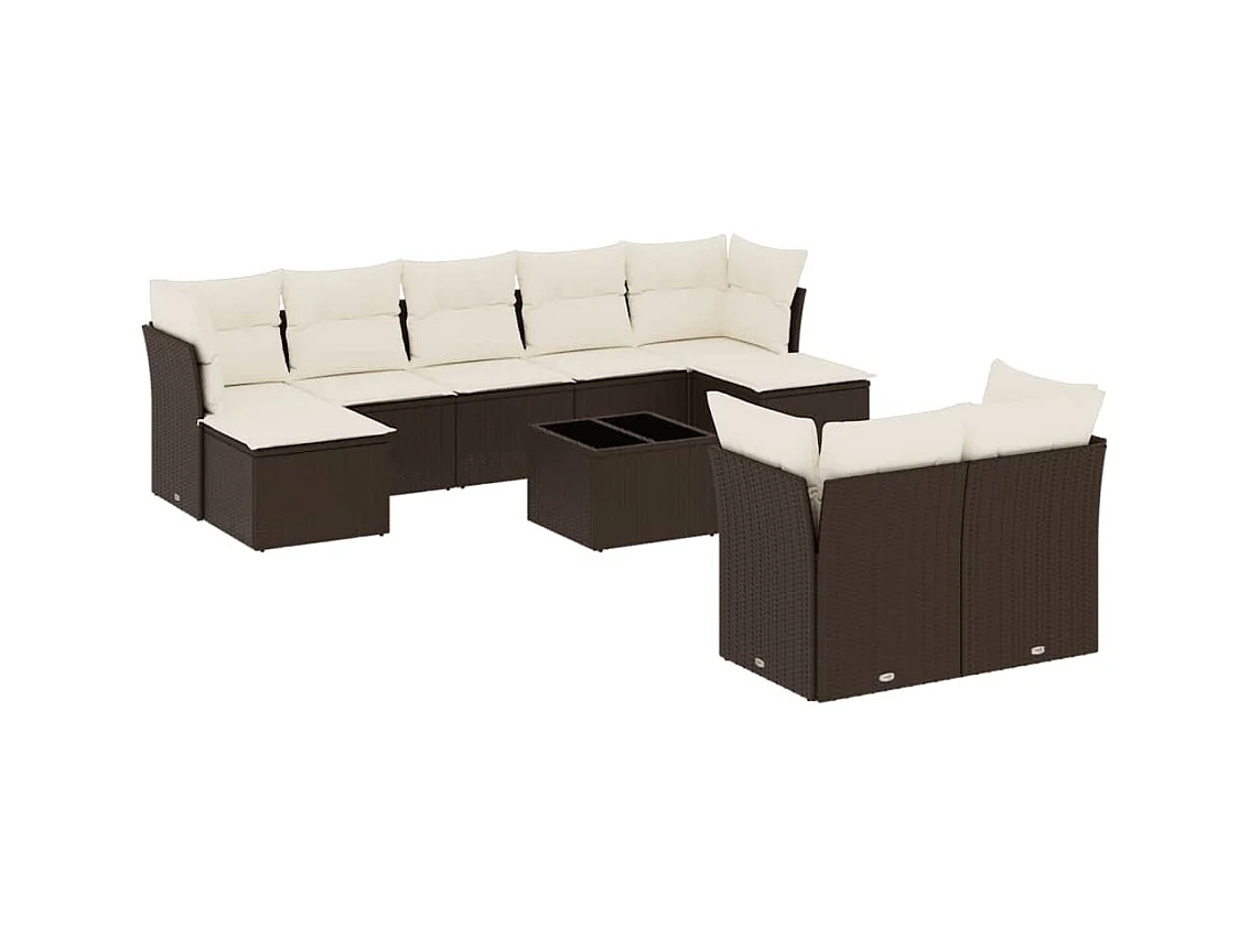 Salon de jardin 10 pcs avec coussins marron résine tressée