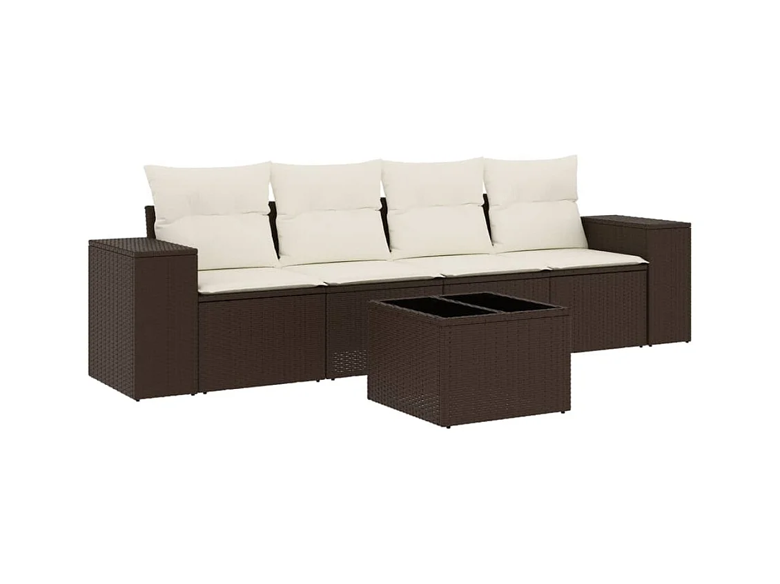 Set di mobili da giardino con cuscini 5 pezzi in resina intrecciata marrone