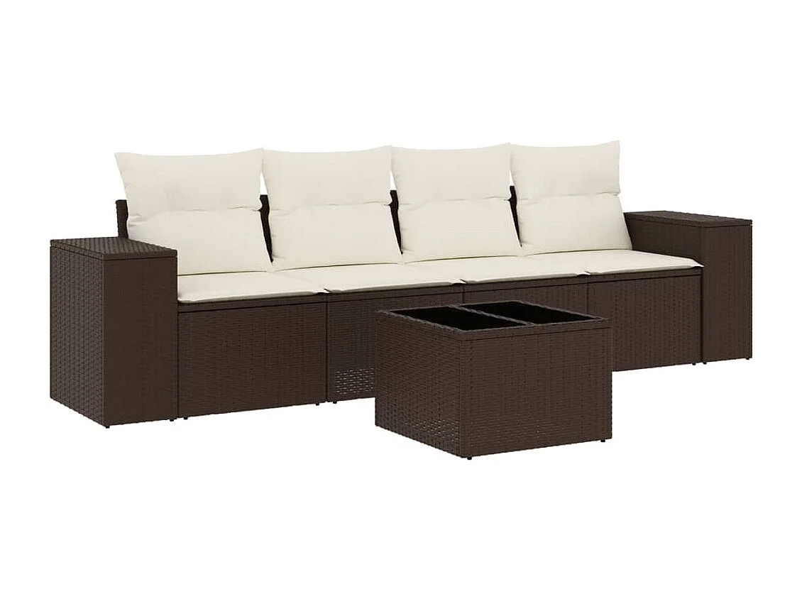 Set di mobili da giardino con cuscini 5 pezzi in resina intrecciata marrone