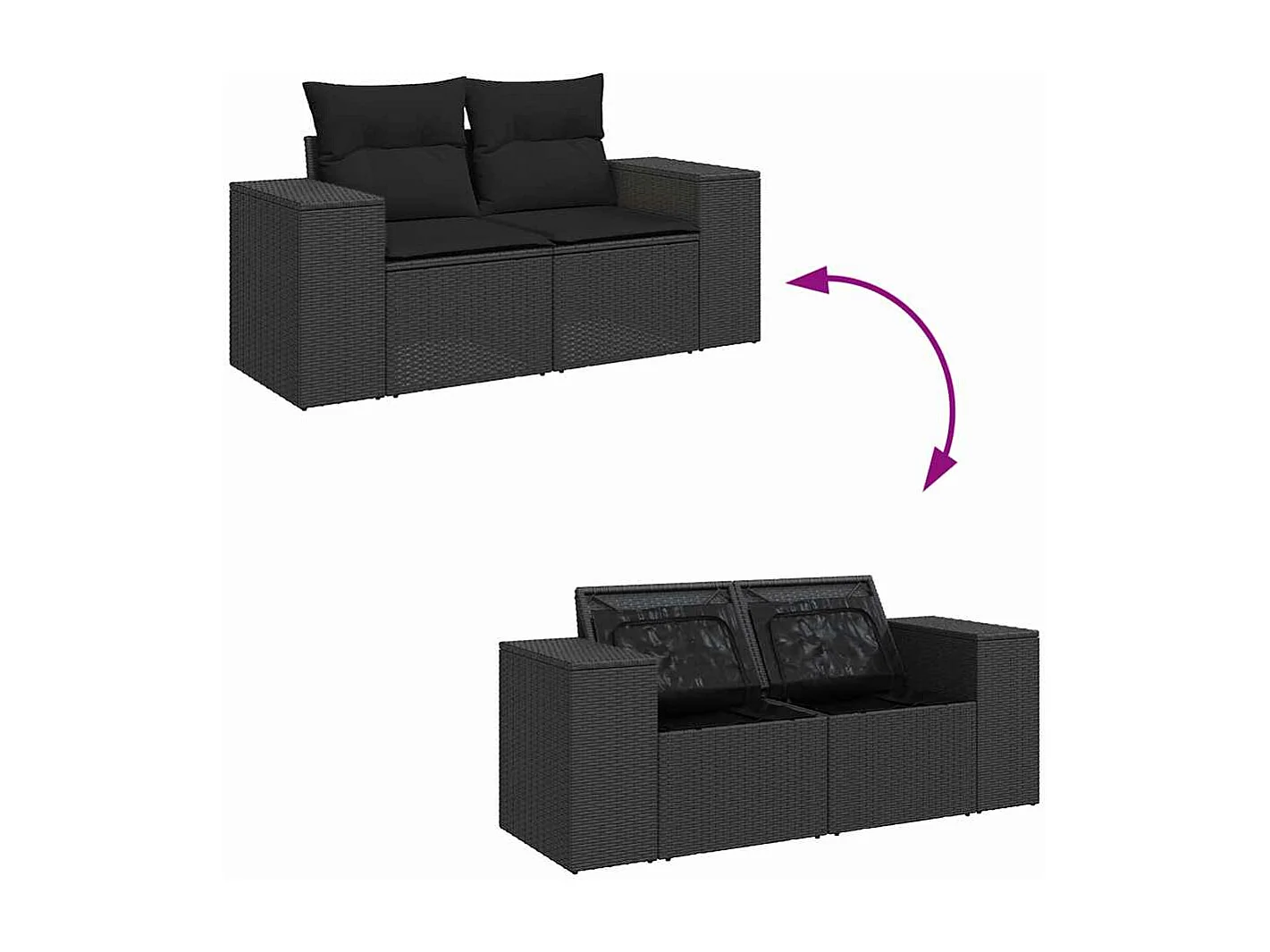 Salon de jardin 10 pcs avec coussins noir résine tressée