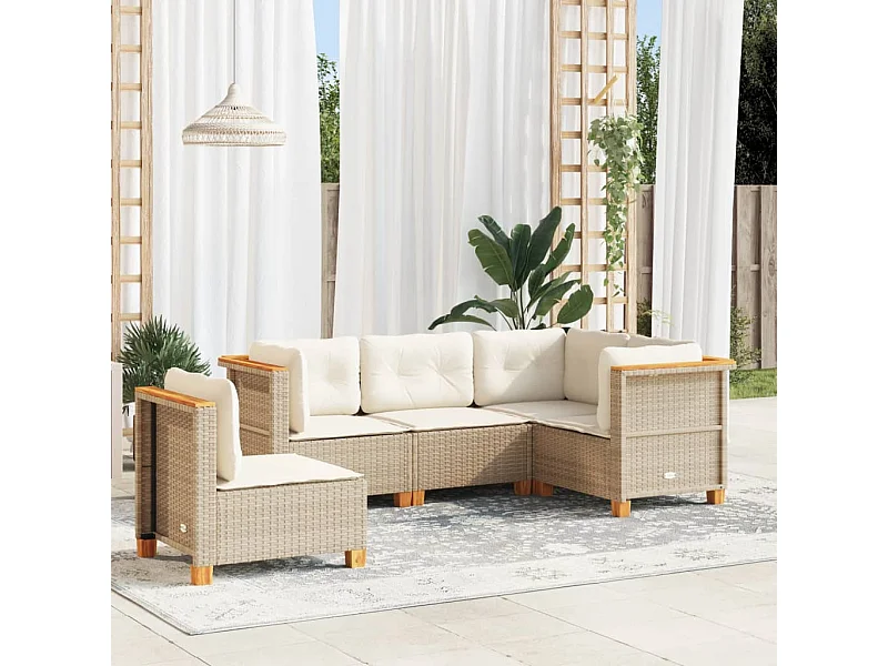 Set mobili da giardino con cuscini 5 pz beige resina intrecciata