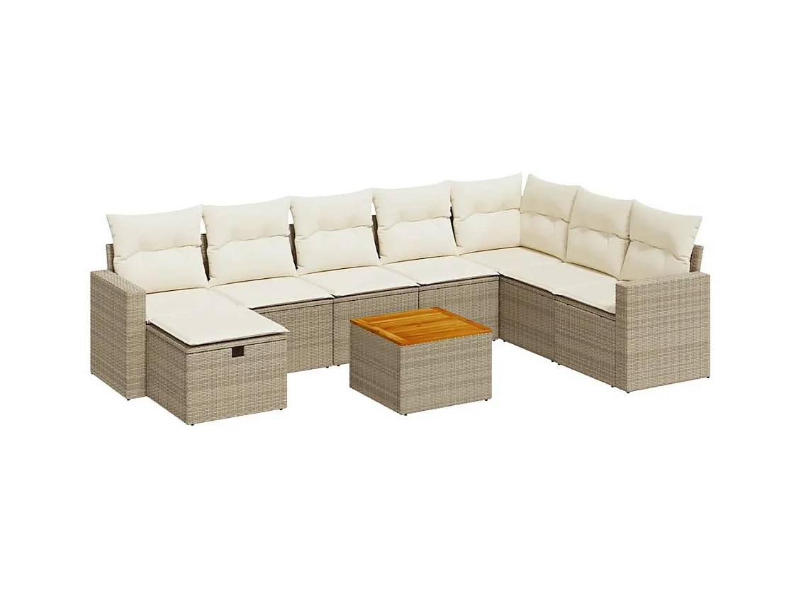 Salon de jardin avec coussins 9 pcs beige résine tressée