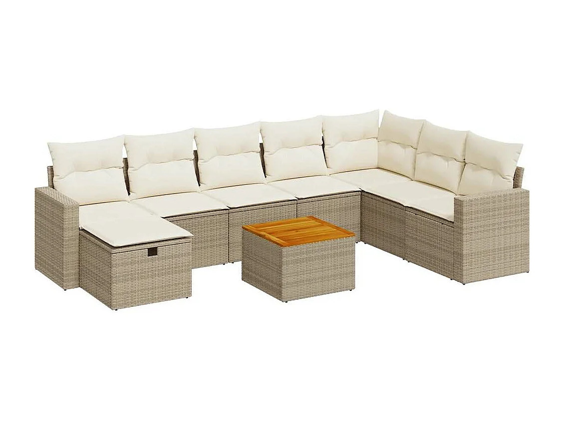 Gartenmöbel-Set mit Kissen 9-tlg. beige gewebtes Harz